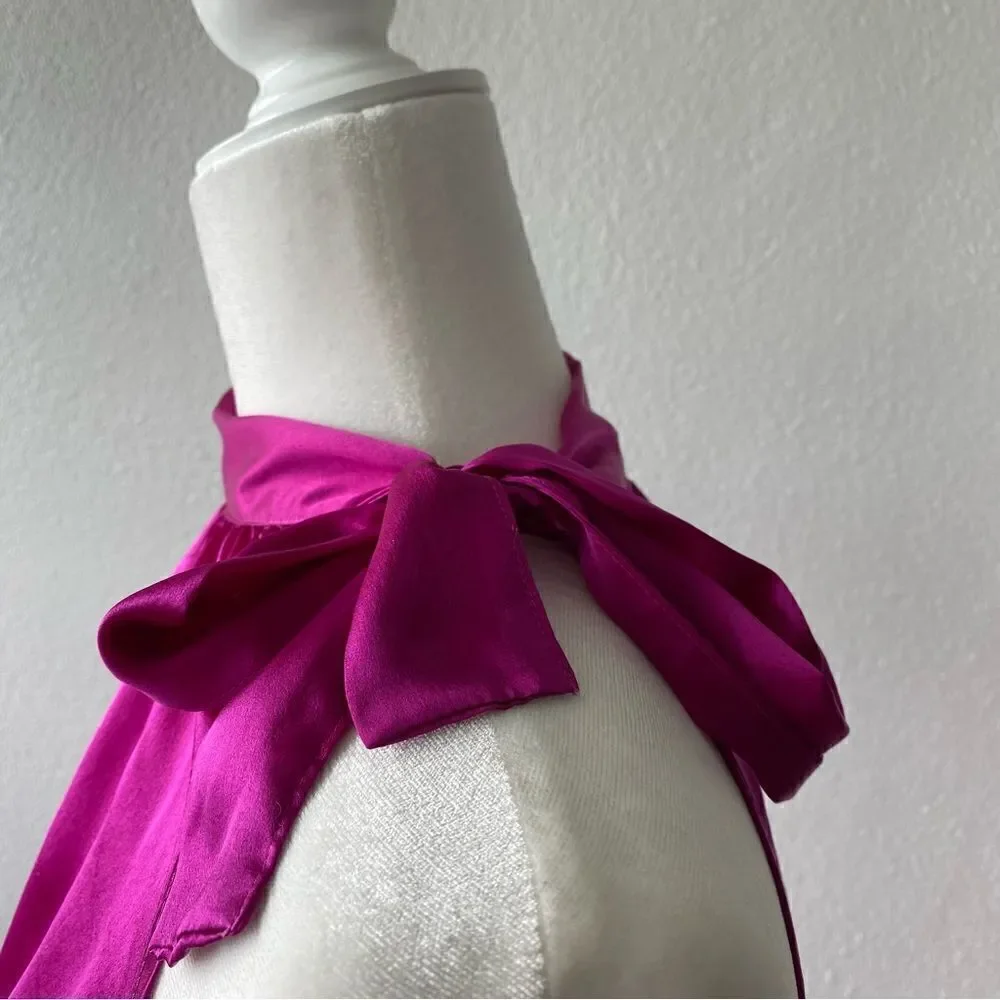 Kersh Hot Pink Halter Top Barbie Mock Turtleneck Side Bowtie SZ S